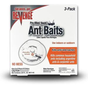 imageREVENGE Pack of 3 Liquid Ant Bait Stations ReadytoUse Indoors ampamp Outdoors Kills Ants ampamp Roaches No Mess Trap